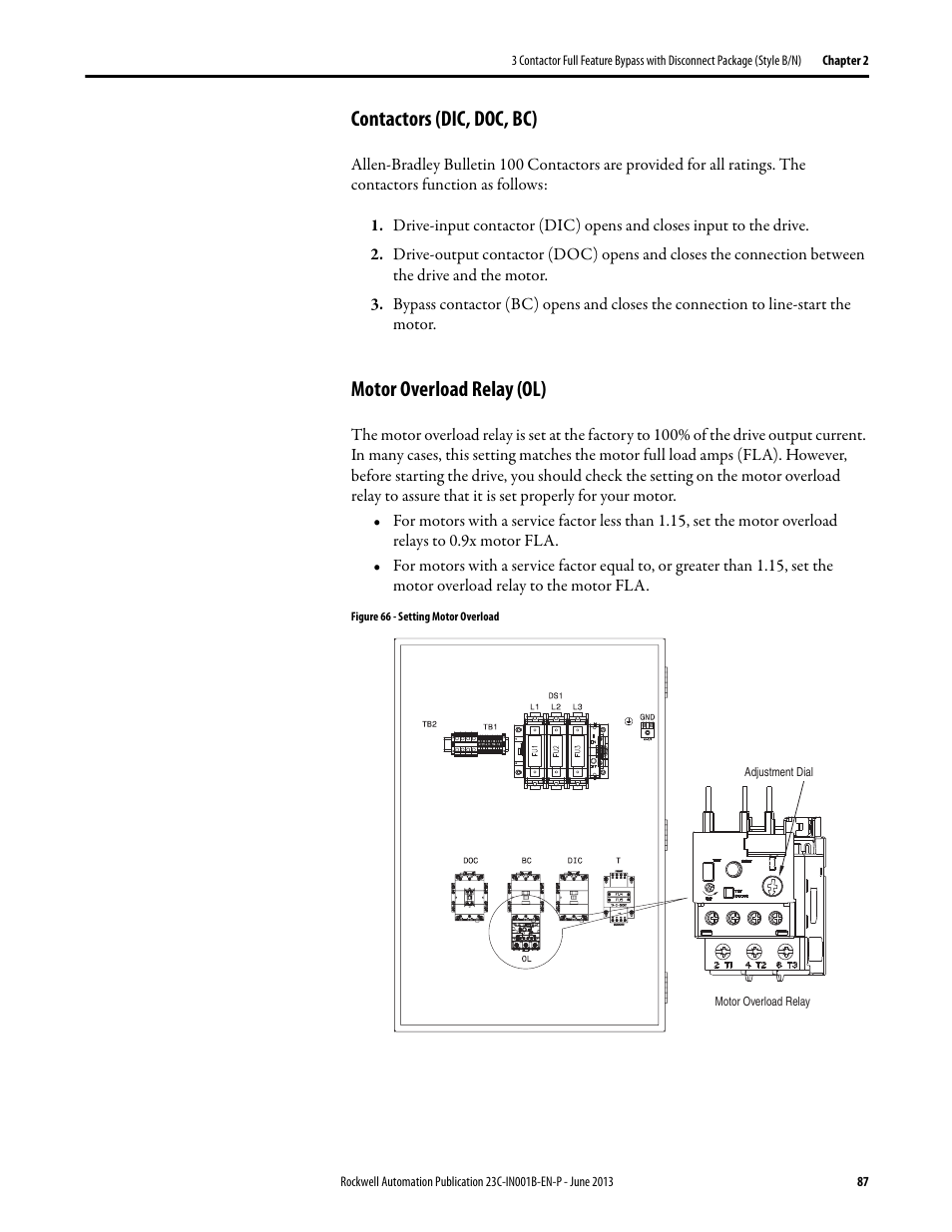 Contactors (dic, doc, bc), Motor overload relay (ol) | Rockwell Automation 23C PowerFlex 400 AC Drive Packages for Fan & Pump Apps User Manual | Page 87 / 202