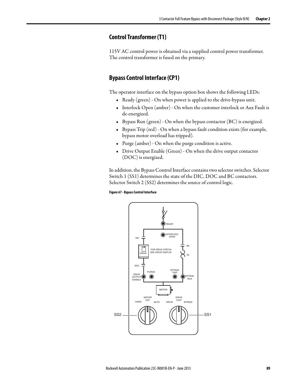 Control transformer (t1), Bypass control interface (cp1) | Rockwell Automation 23C PowerFlex 400 AC Drive Packages for Fan & Pump Apps User Manual | Page 89 / 202