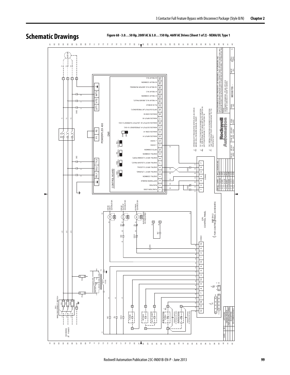 Schematic drawings, 98d00705 | Rockwell Automation 23C PowerFlex 400 AC Drive Packages for Fan & Pump Apps User Manual | Page 99 / 202