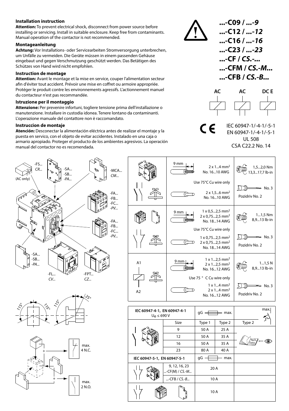 Rockwell Automation 100-C09...23,700-CF Contactors 100-C09...23, 700-CF  AC and DCE User Manual | 2 pages