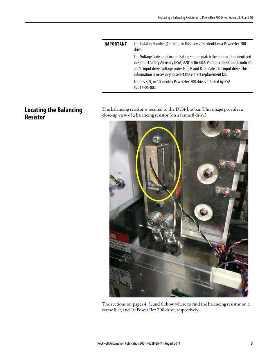 Locating the balancing resistor | Rockwell Automation 20B Replacing a Balancing Resistor on a PowerFlex 700 Drive, Frames 8, 9, and 10 User Manual | Page 3 / 18