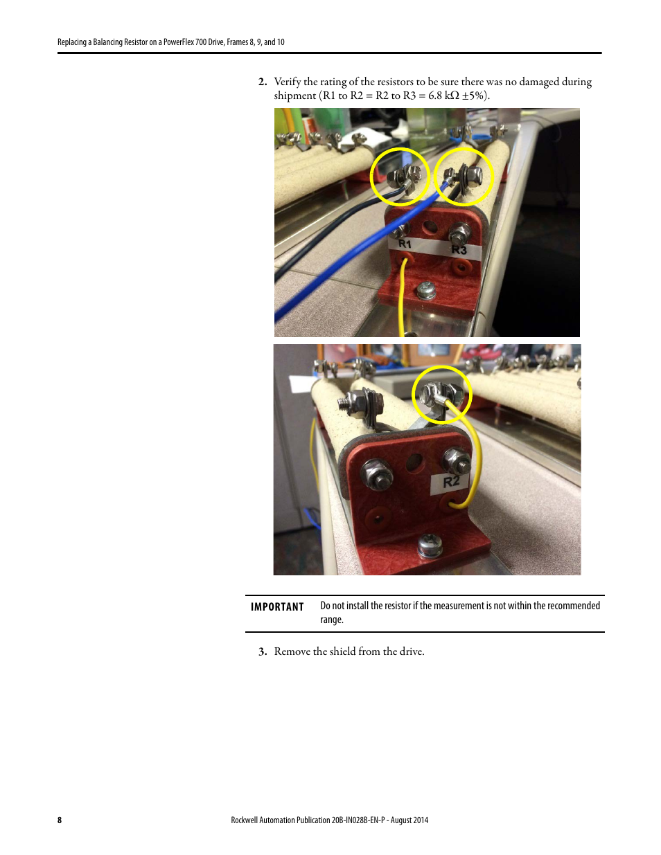 Rockwell Automation 20B Replacing a Balancing Resistor on a PowerFlex 700 Drive, Frames 8, 9, and 10 User Manual | Page 8 / 18