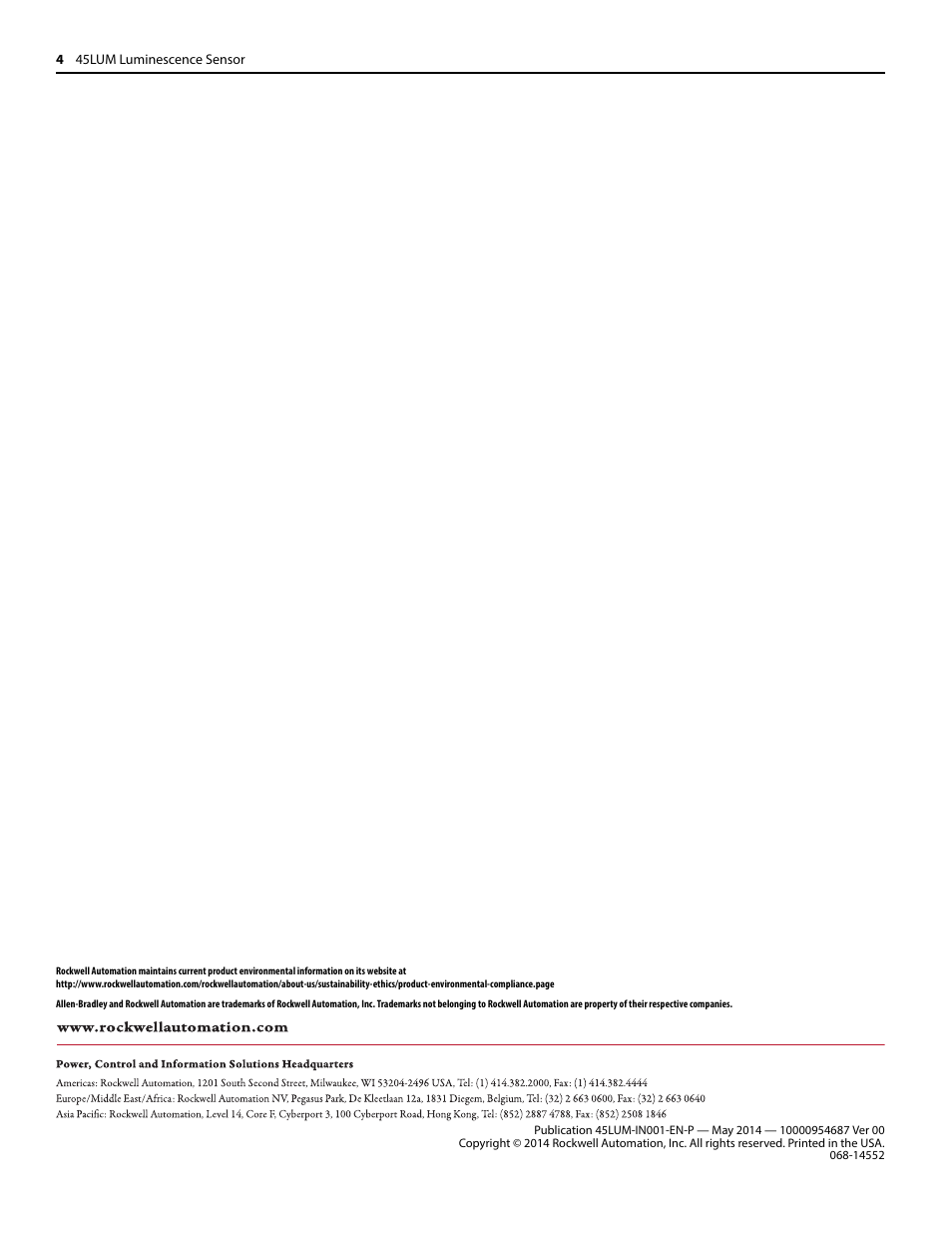 Rockwell Automation 45LUM-D7JPT1-D5 Luminescence Sensor User Manual | Page 4 / 4