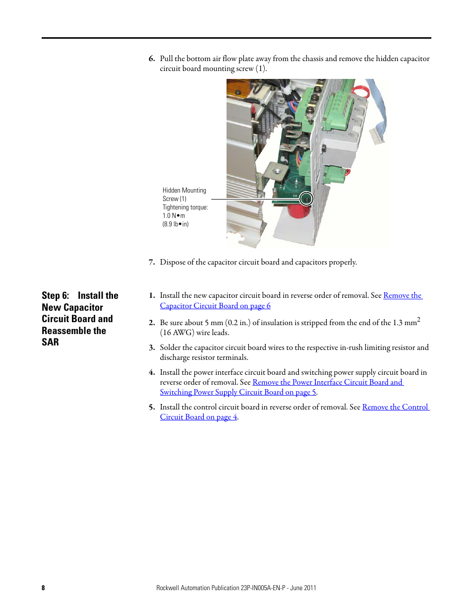 Rockwell Automation 23P PowerFlex DC Stand-Alone Regulator (SAR) Capacitor Circuit Board User Manual | Page 8 / 10