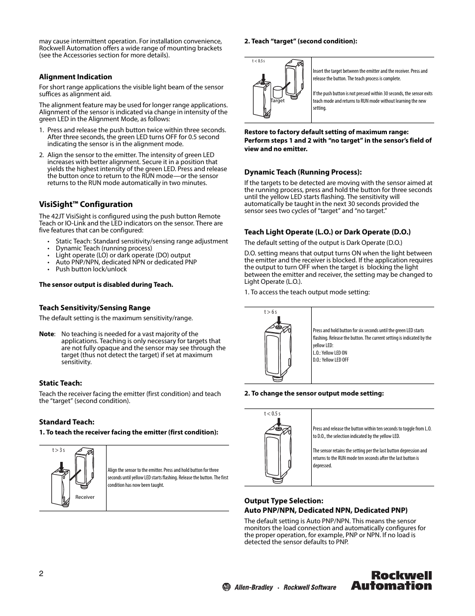Visisight™ configuration | Rockwell Automation 42JT VisiSight Photoelectric Transmitted Beam Sensors User Manual | Page 2 / 4