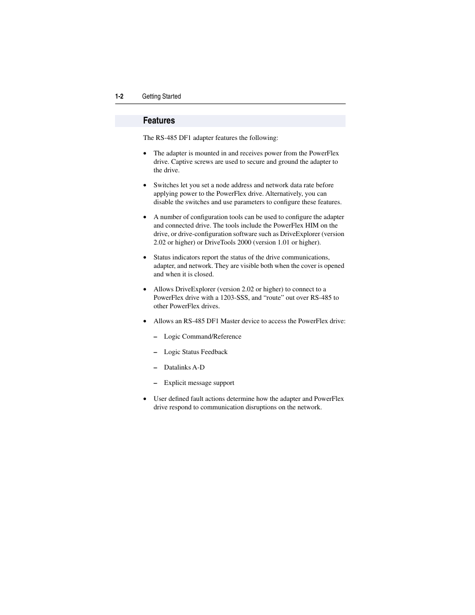 Features, Features -2 | Rockwell Automation 20-COMM-S RS-485 DF1 Adapter User Manual | Page 10 / 63