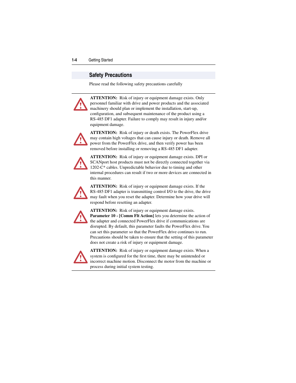 Safety precautions, Safety precautions -4 | Rockwell Automation 20-COMM-S RS-485 DF1 Adapter User Manual | Page 12 / 63