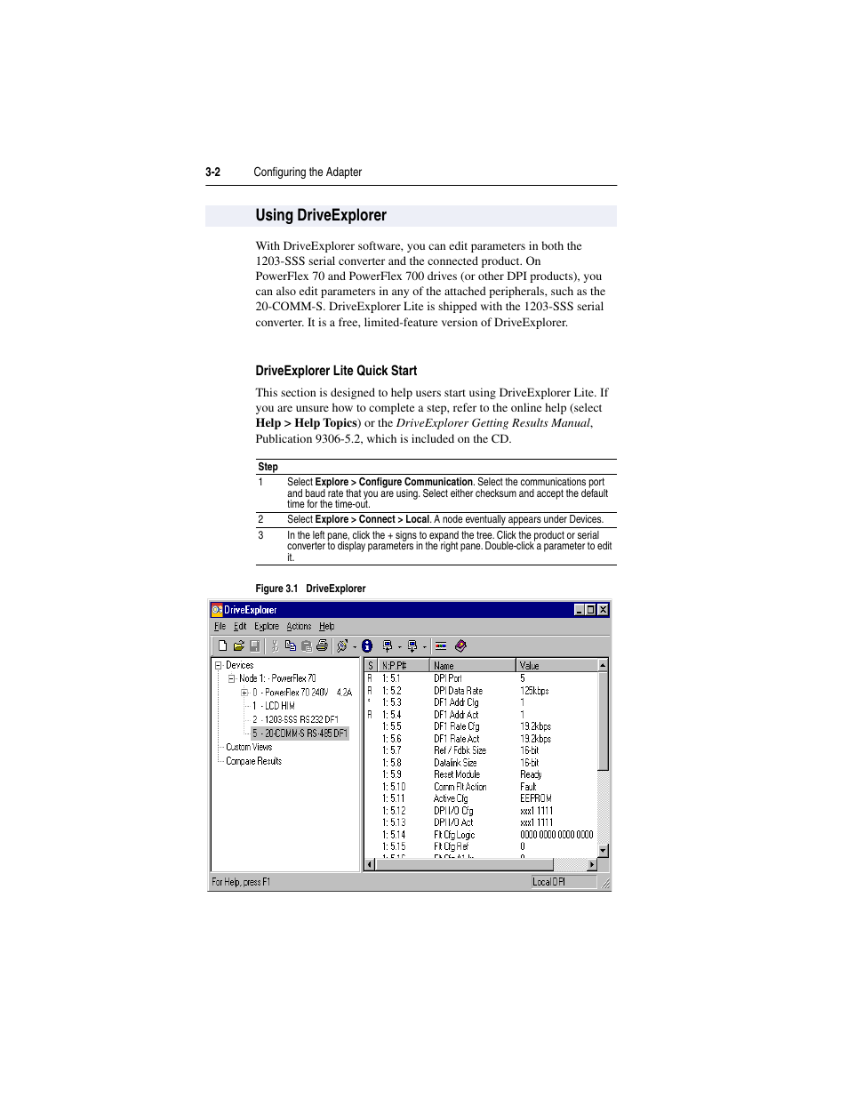 Using driveexplorer, Using driveexplorer -2 | Rockwell Automation 20-COMM-S RS-485 DF1 Adapter User Manual | Page 22 / 63