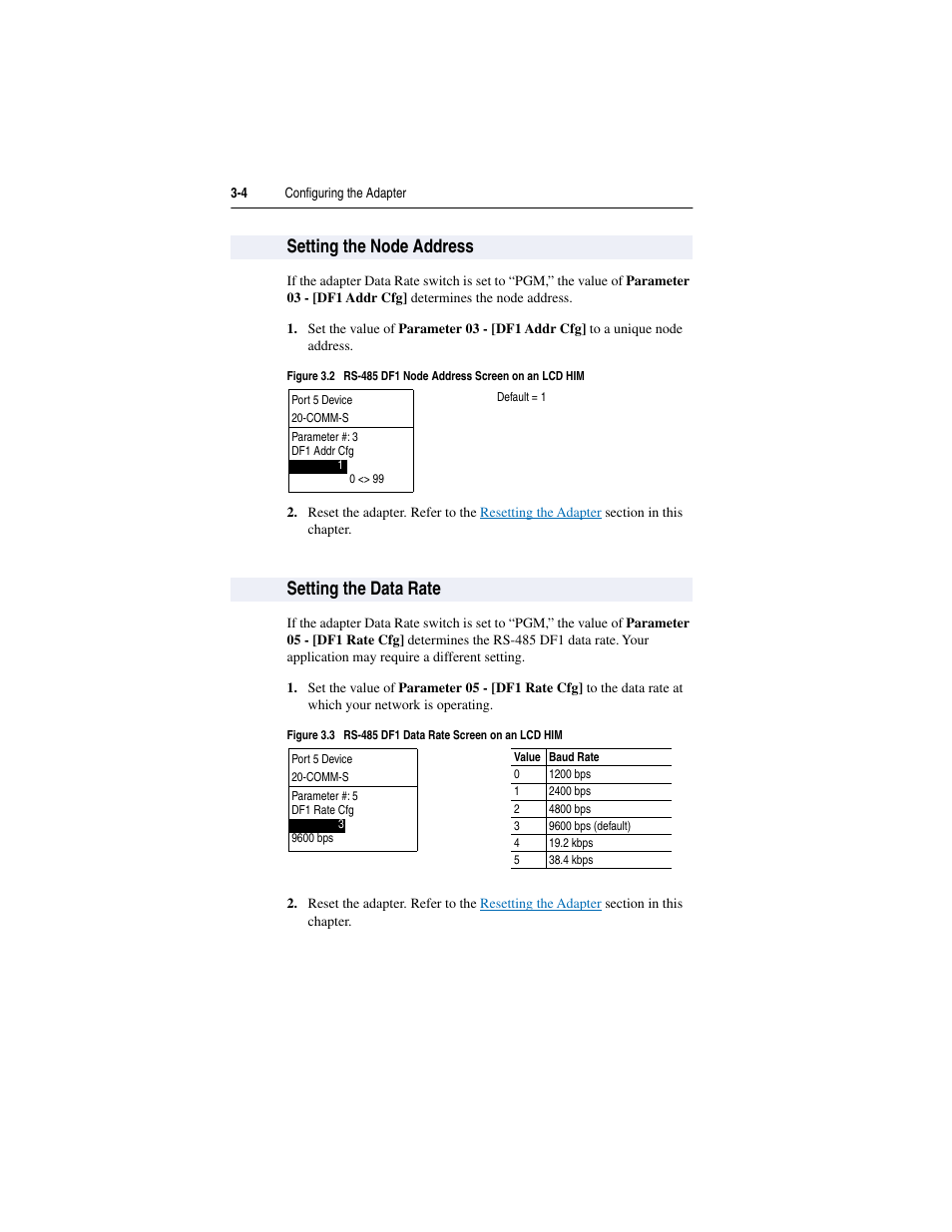 Setting the node address, Setting the data rate | Rockwell Automation 20-COMM-S RS-485 DF1 Adapter User Manual | Page 24 / 63