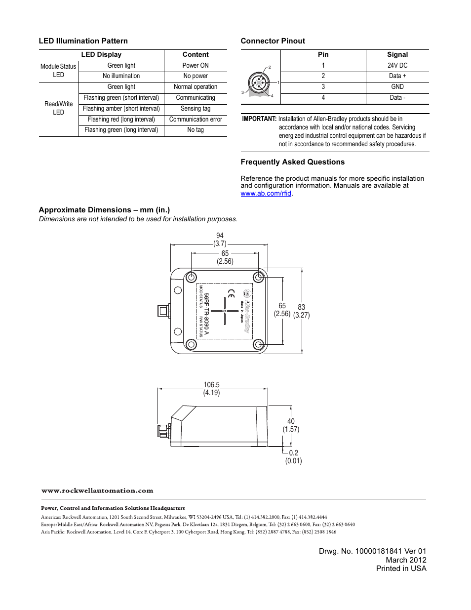 Rockwell Automation 56RF Rectangular 80x90 mm Transceiver Installation Instructions User Manual | Page 2 / 2