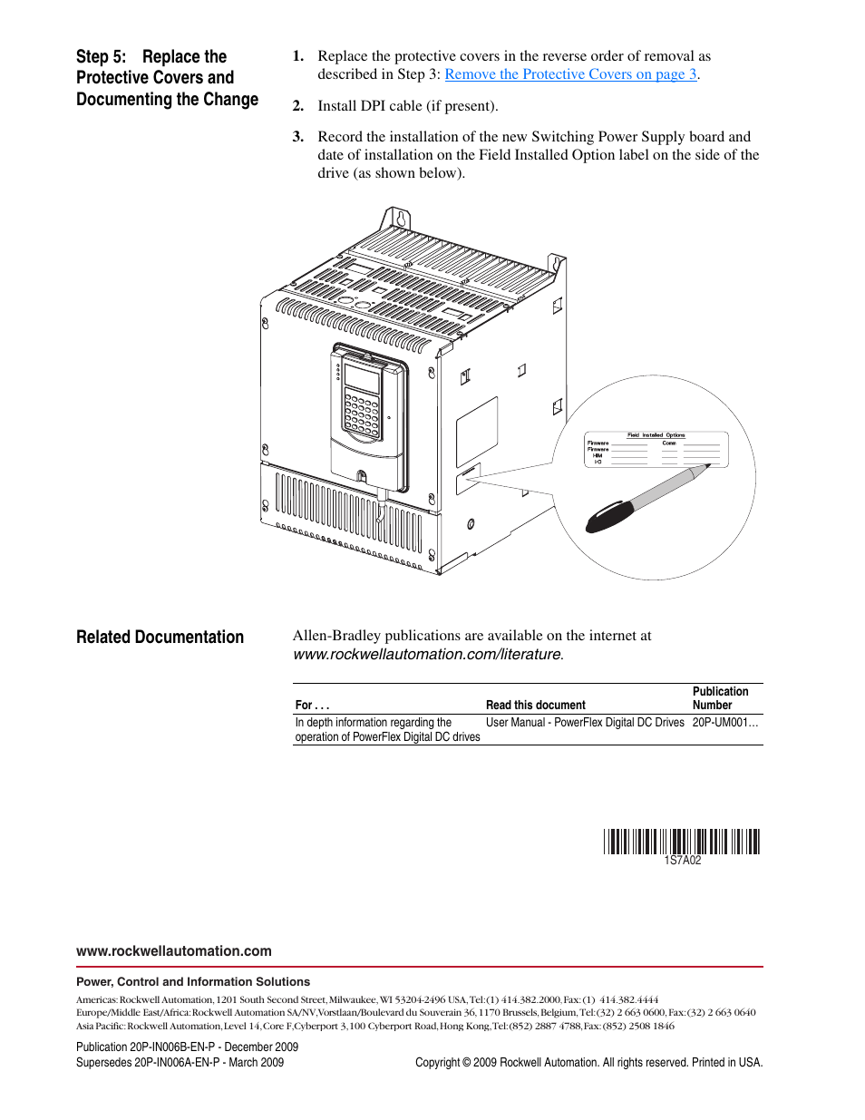 Related documentation, Publication 20p-in006b-en-p - december 2009 | Rockwell Automation 20P PowerFlex DC Drive - Frame B Switching Power Supply Circuit Board User Manual | Page 10 / 10