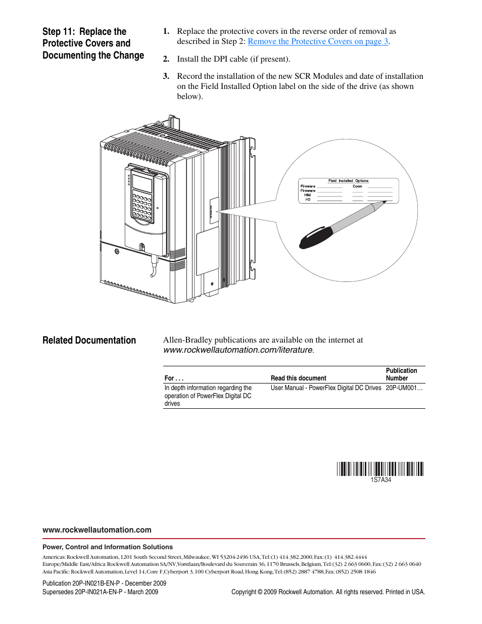 Related documentation, Publication 20p-in021b-en-p - december 2009 | Rockwell Automation 20P PowerFlex DC Drive - Frame A SCR Modules for Drives with Bus Bars User Manual | Page 18 / 18