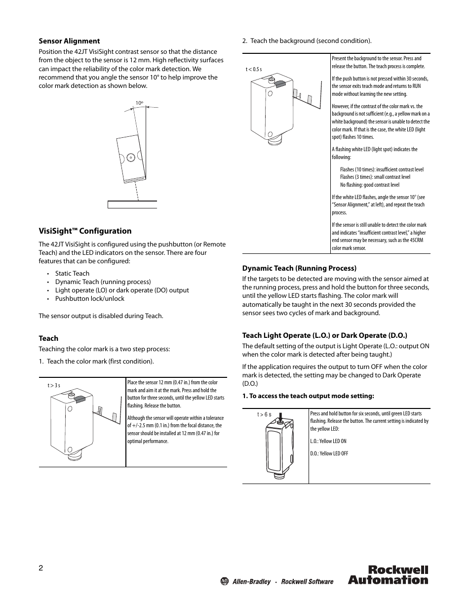 Visisight™ configuration | Rockwell Automation 42JT VisiSight Photoelectric Color Mark Sensors User Manual | Page 2 / 4