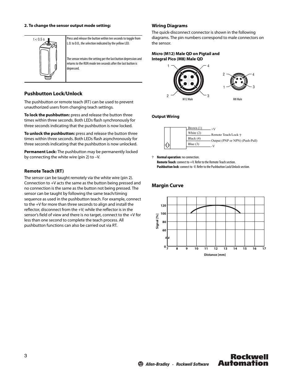 Pushbutton lock/unlock, Margin curve | Rockwell Automation 42JT VisiSight Photoelectric Color Mark Sensors User Manual | Page 3 / 4