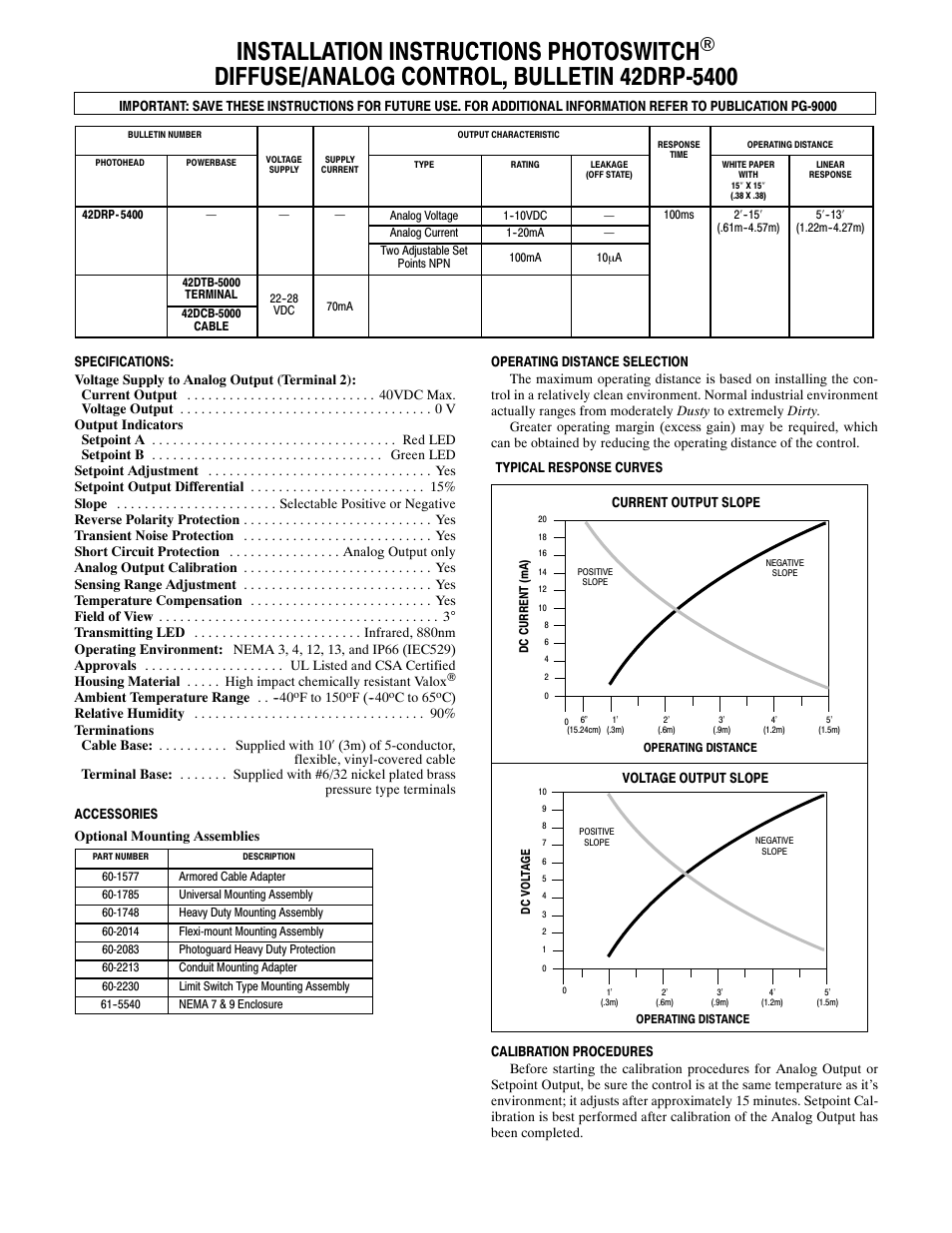 Rockwell Automation 42DRP Diffuse/Analog Control User Manual | 2 pages