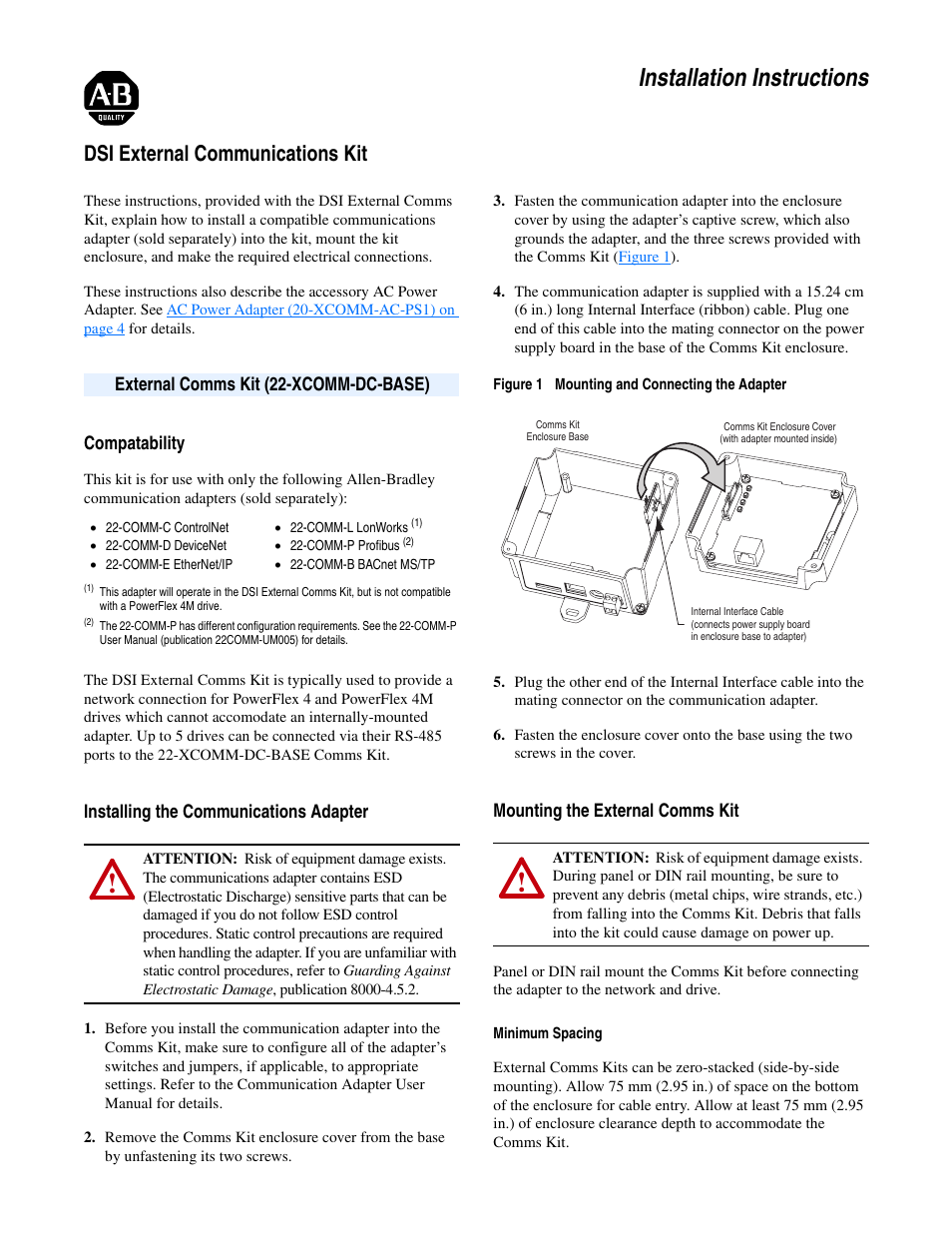 Rockwell Automation 22-XCOMM-DC-BASE DSI External Communications Kit User Manual | 4 pages