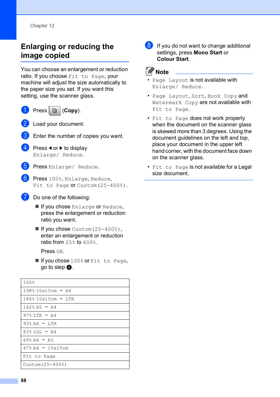 Enlarging or reducing the image copied | Brother MFC 990cw User Manual | Page 100 / 227