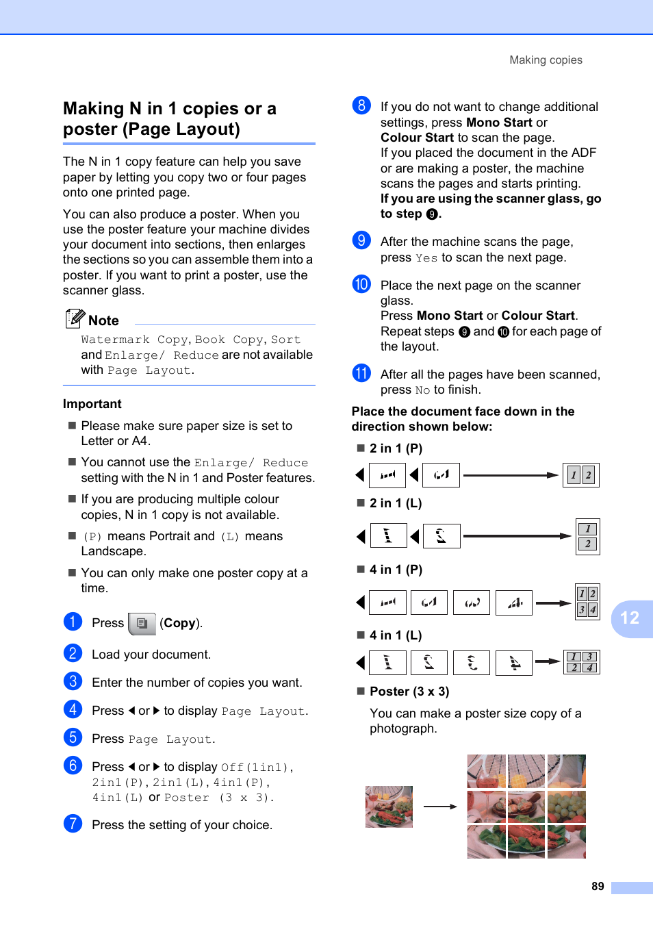 12 making n in 1 copies or a poster (page layout) | Brother MFC 990cw User Manual | Page 101 / 227