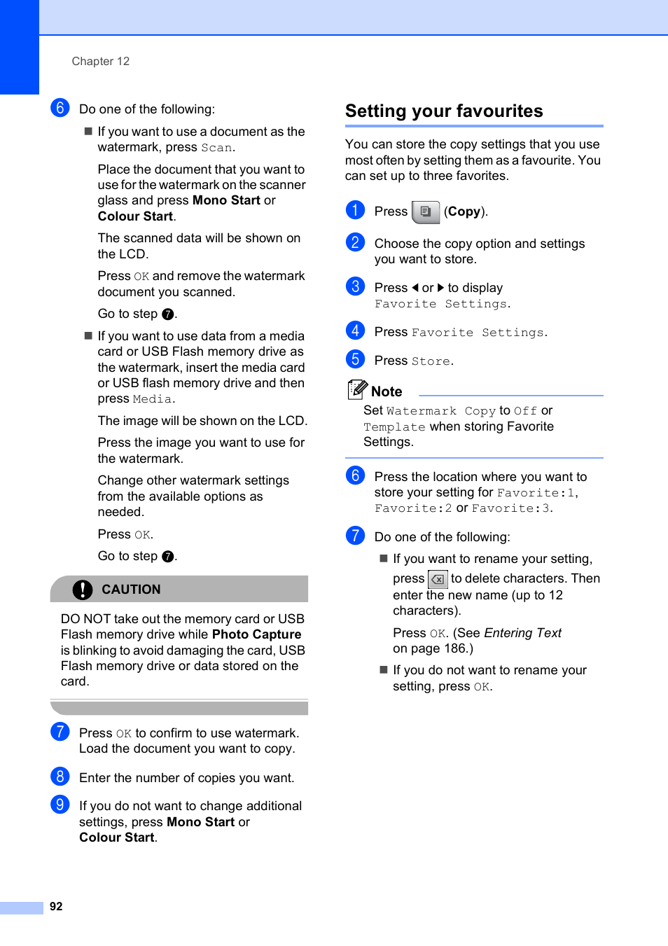 Setting your favourites | Brother MFC 990cw User Manual | Page 104 / 227