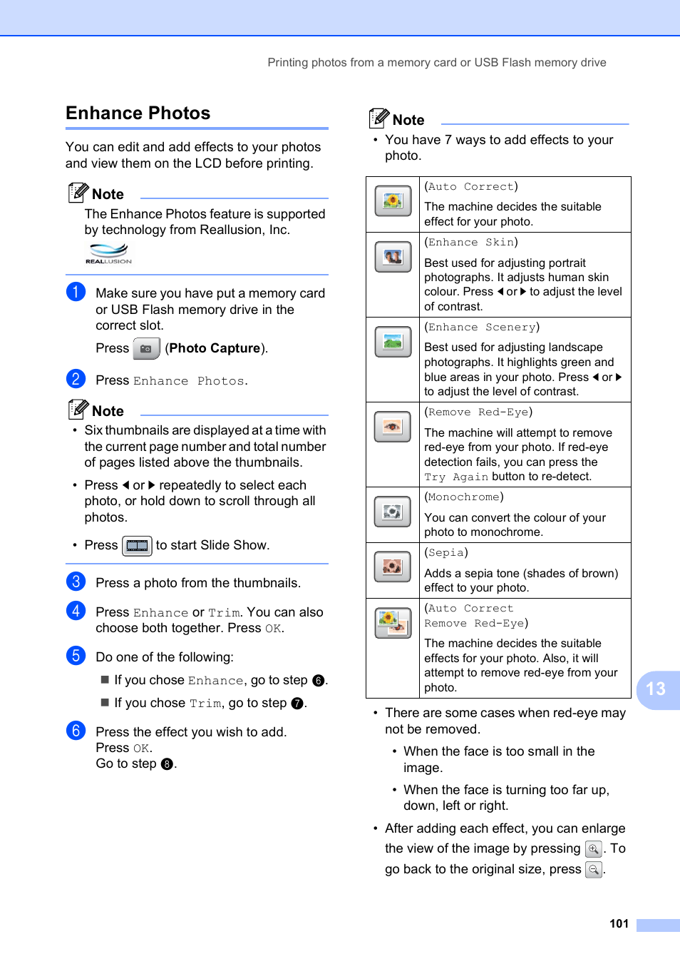 Enhance photos, 13 enhance photos | Brother MFC 990cw User Manual | Page 113 / 227