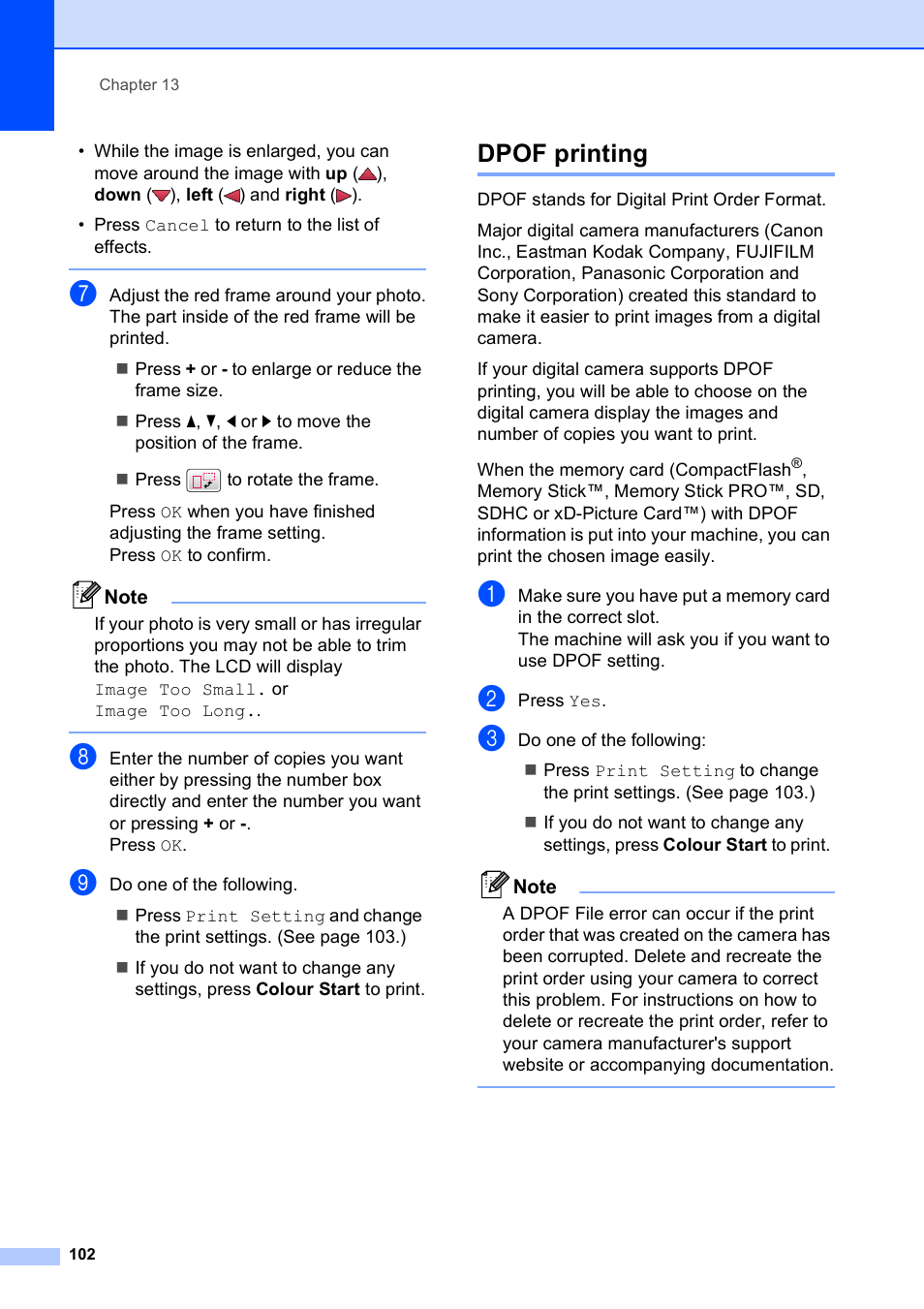 Dpof printing | Brother MFC 990cw User Manual | Page 114 / 227