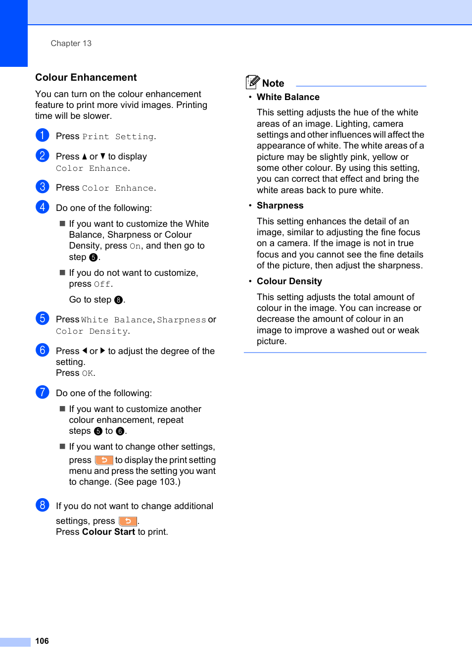 Colour enhancement | Brother MFC 990cw User Manual | Page 118 / 227