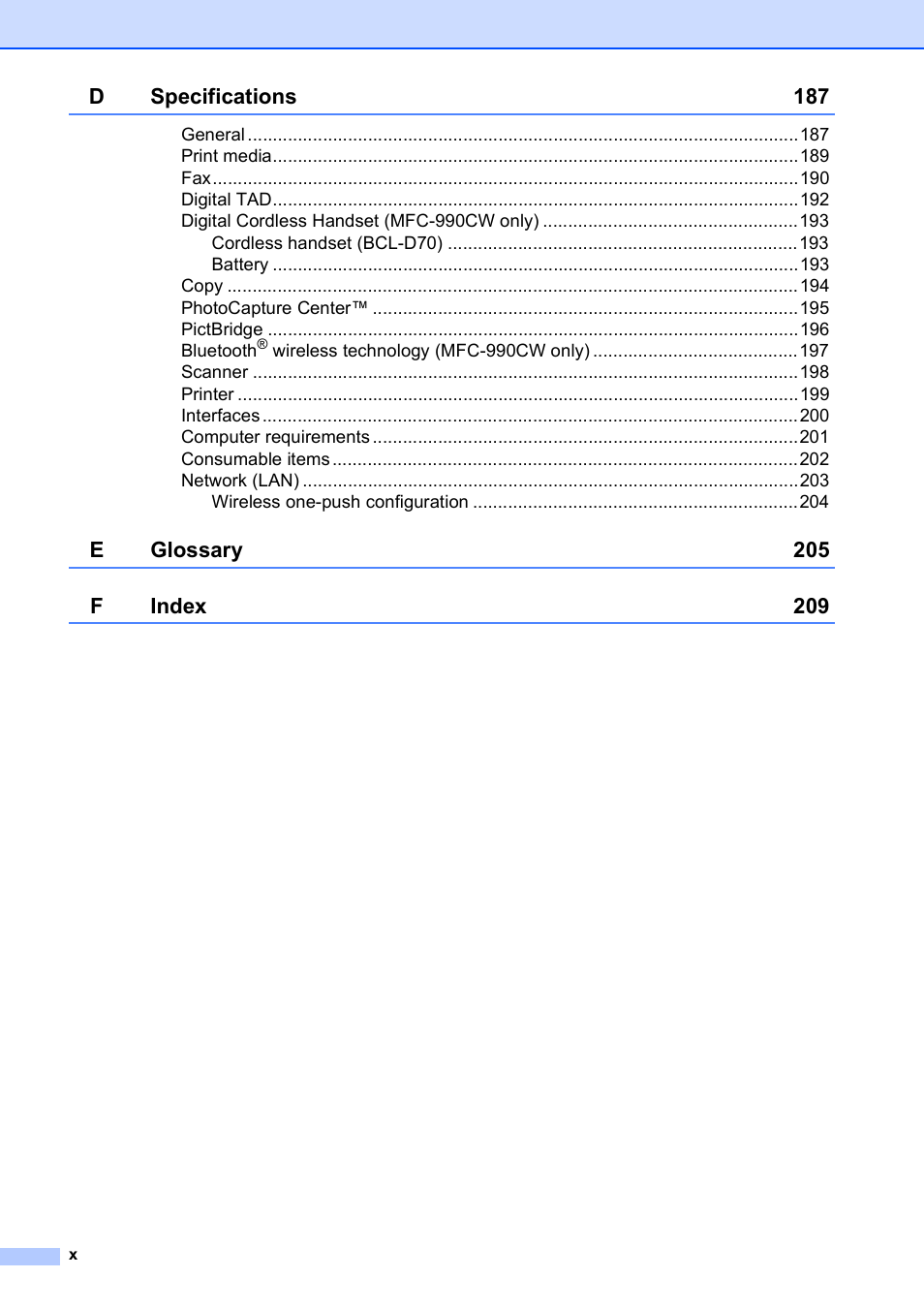 Brother MFC 990cw User Manual | Page 12 / 227