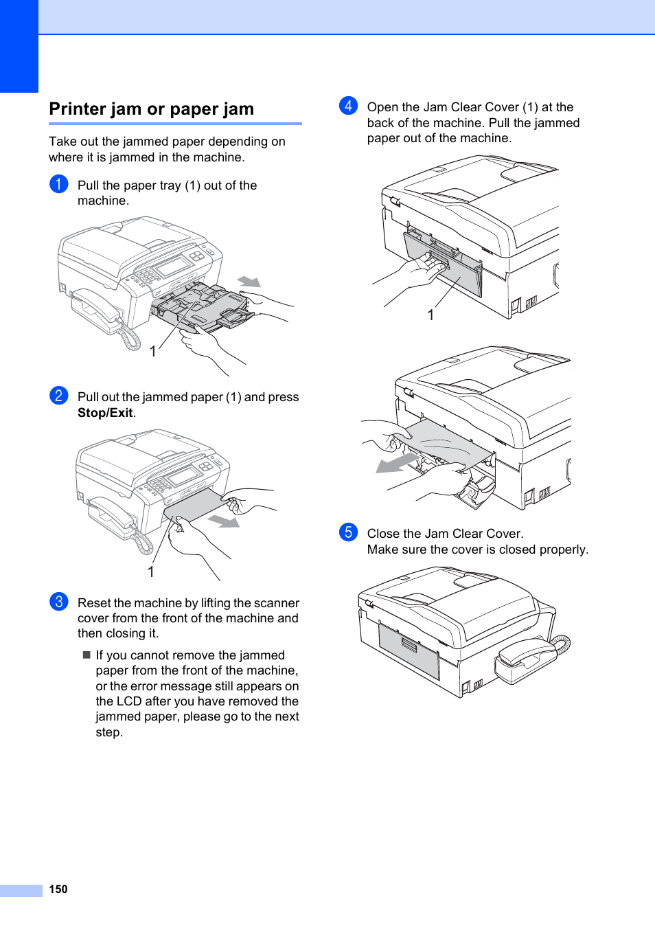 Printer jam or paper jam | Brother MFC 990cw User Manual | Page 162 / 227