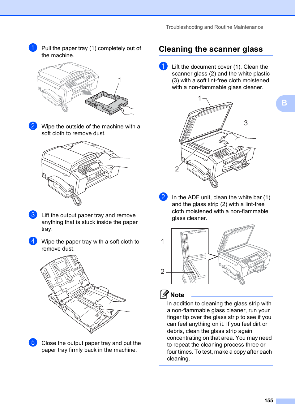 Cleaning the scanner glass | Brother MFC 990cw User Manual | Page 167 / 227