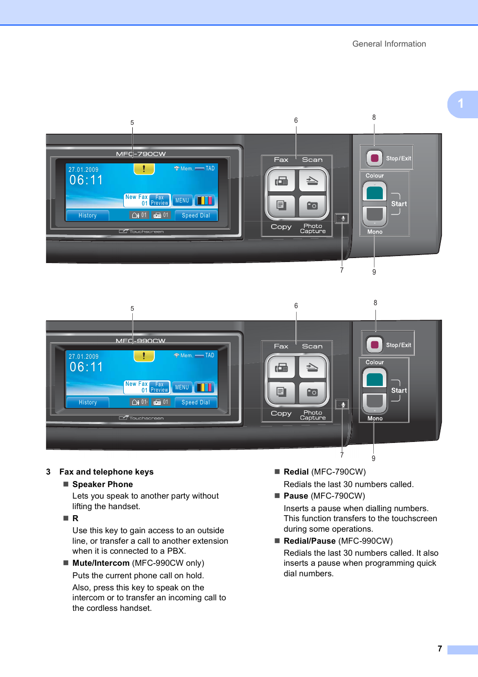 Brother MFC 990cw User Manual | Page 19 / 227