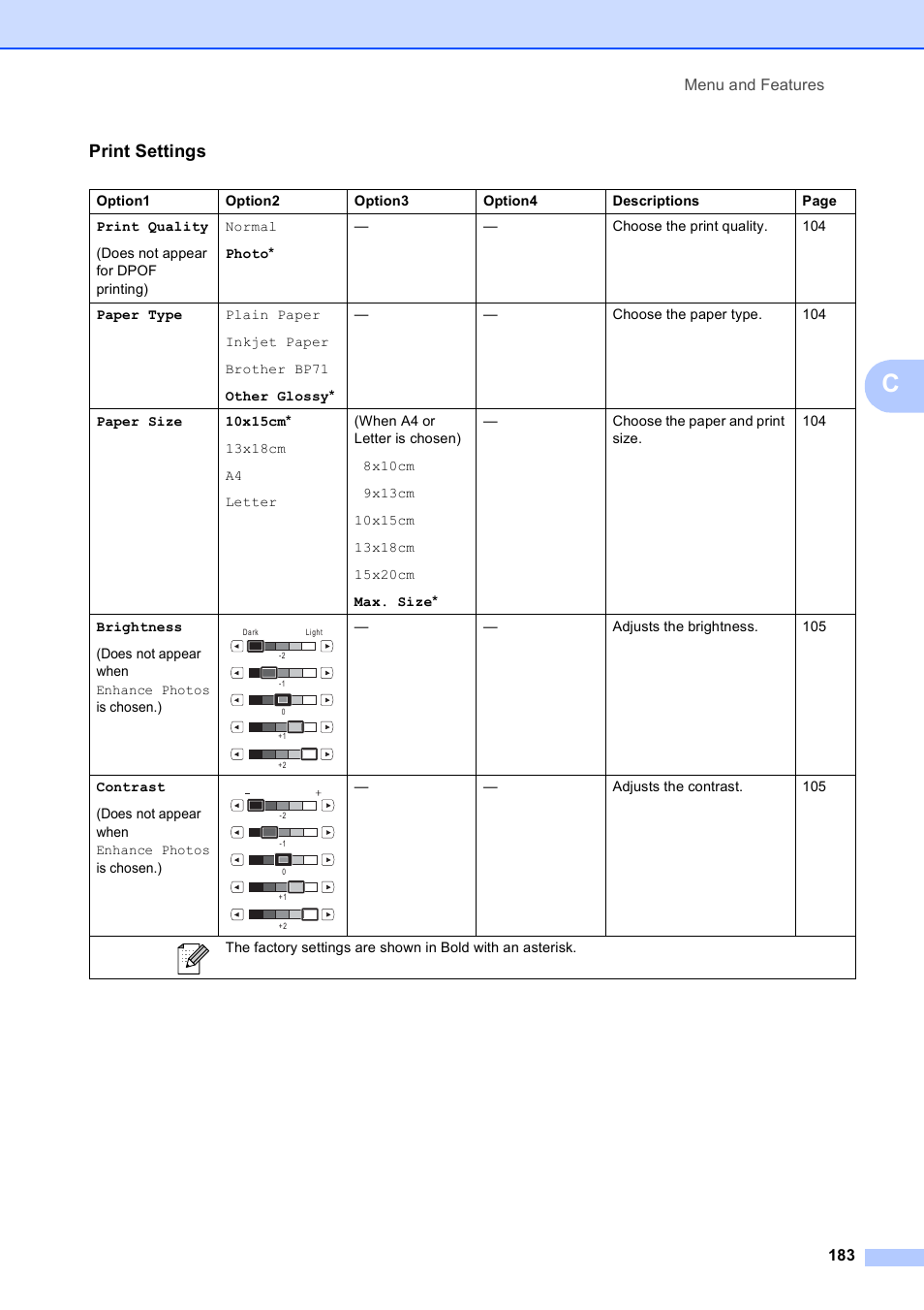 Print settings | Brother MFC 990cw User Manual | Page 195 / 227