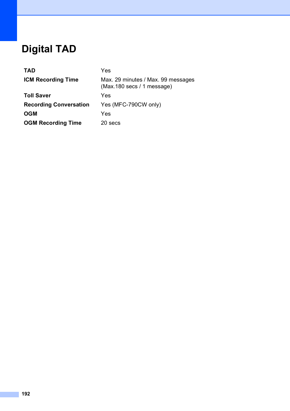 Digital tad | Brother MFC 990cw User Manual | Page 204 / 227