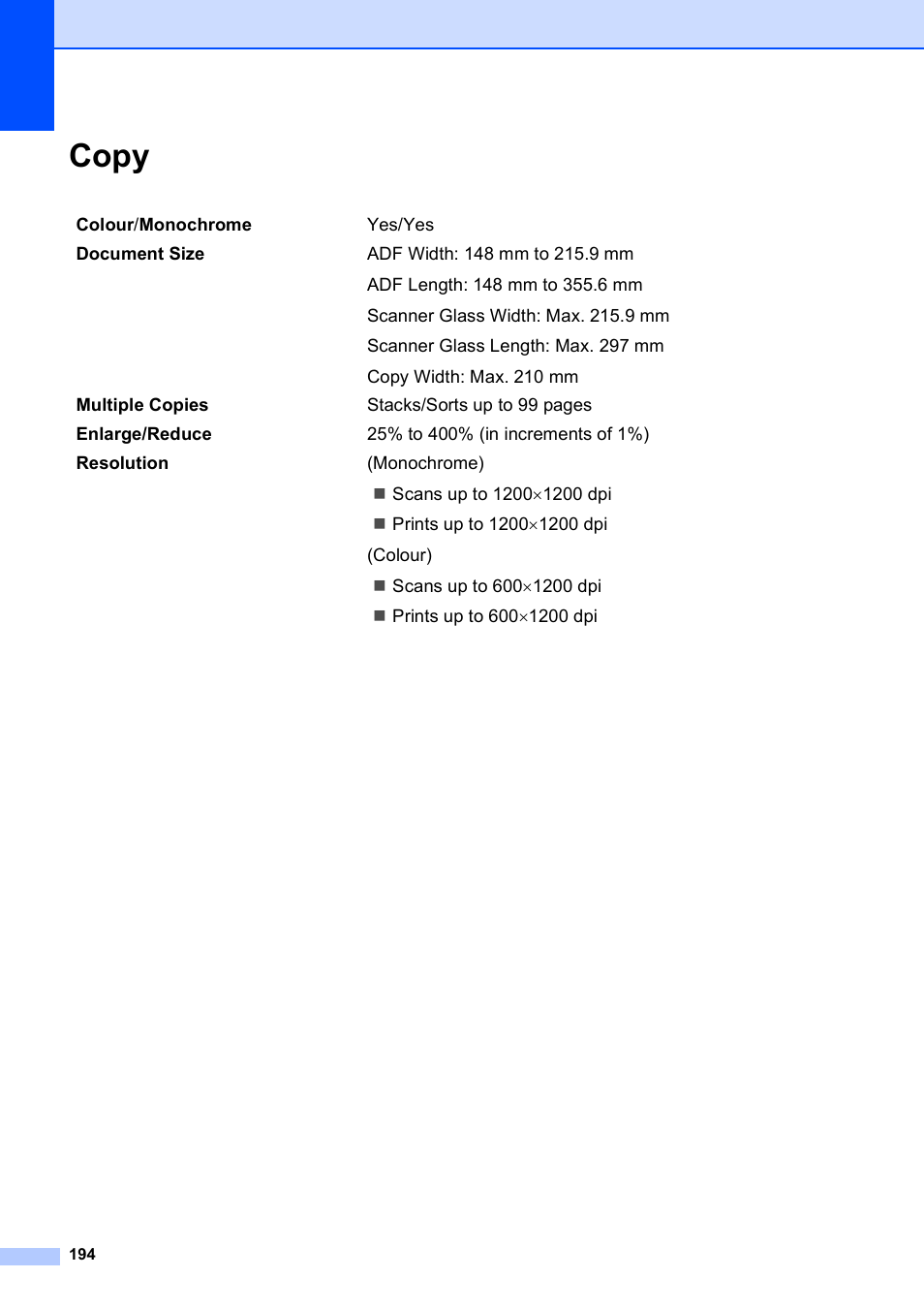 Copy | Brother MFC 990cw User Manual | Page 206 / 227