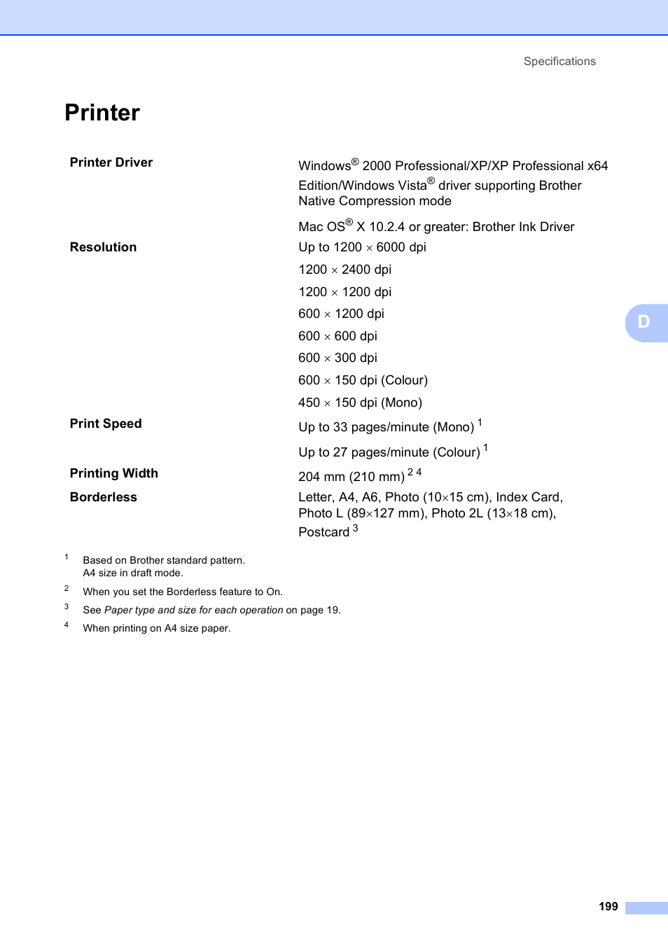 Printer | Brother MFC 990cw User Manual | Page 211 / 227