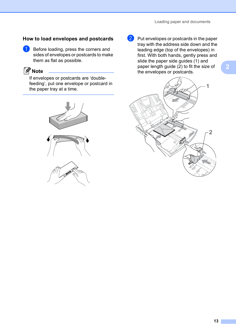 How to load envelopes and postcards | Brother MFC 990cw User Manual | Page 25 / 227