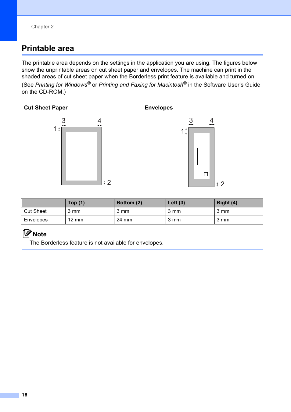 Printable area | Brother MFC 990cw User Manual | Page 28 / 227