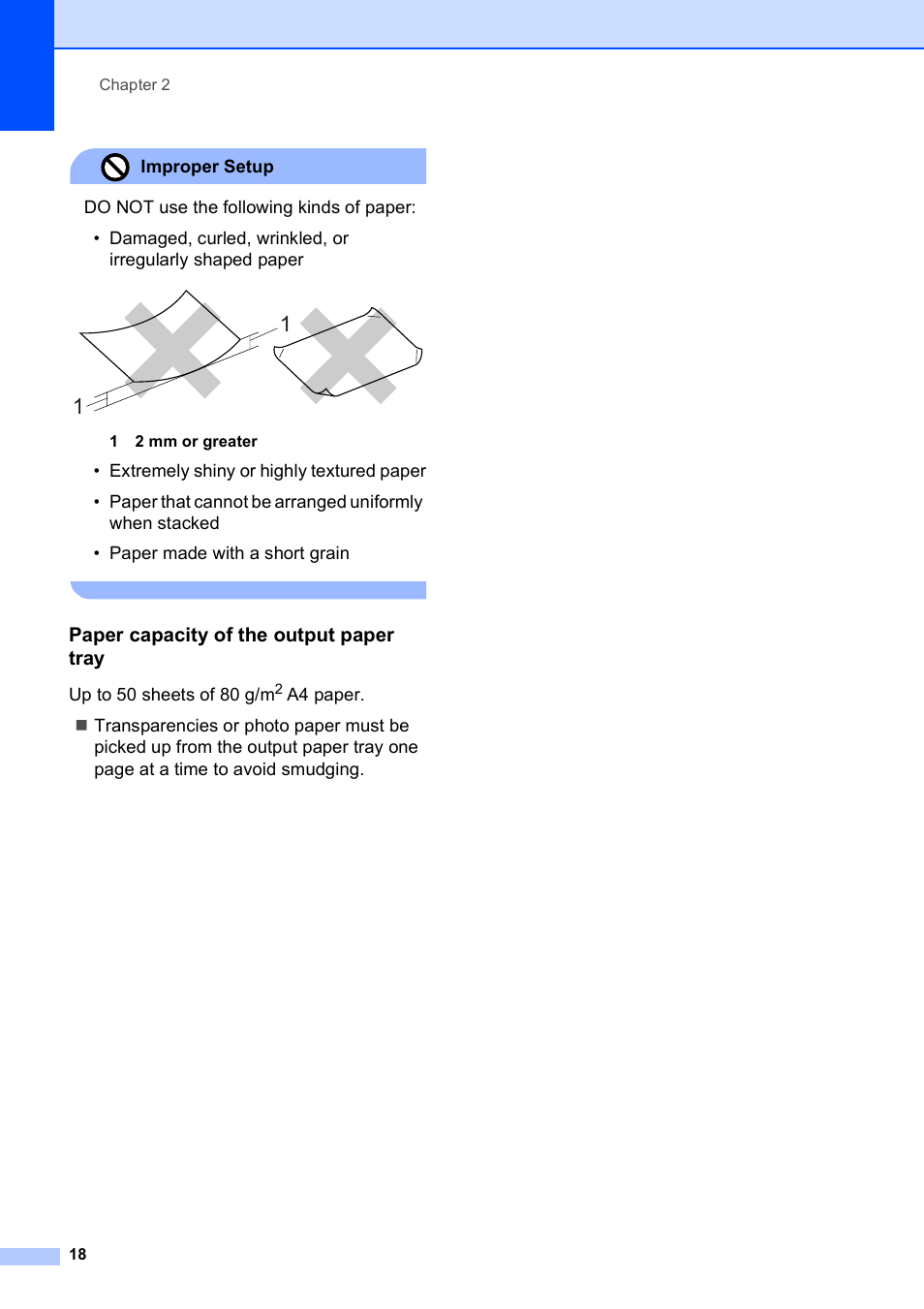 Paper capacity of the output paper tray | Brother MFC 990cw User Manual | Page 30 / 227