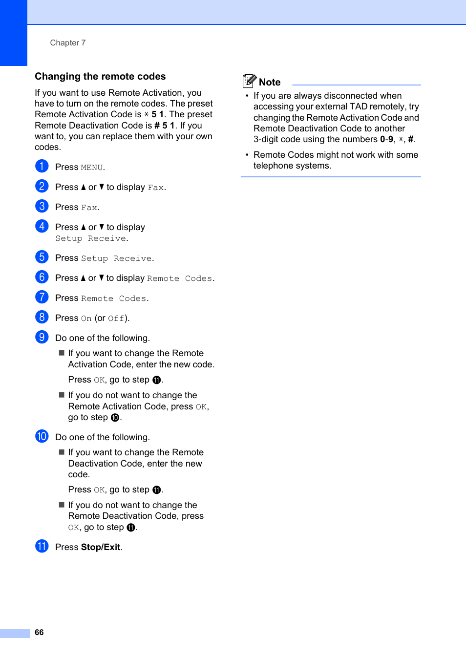 Changing the remote codes | Brother MFC 990cw User Manual | Page 78 / 227