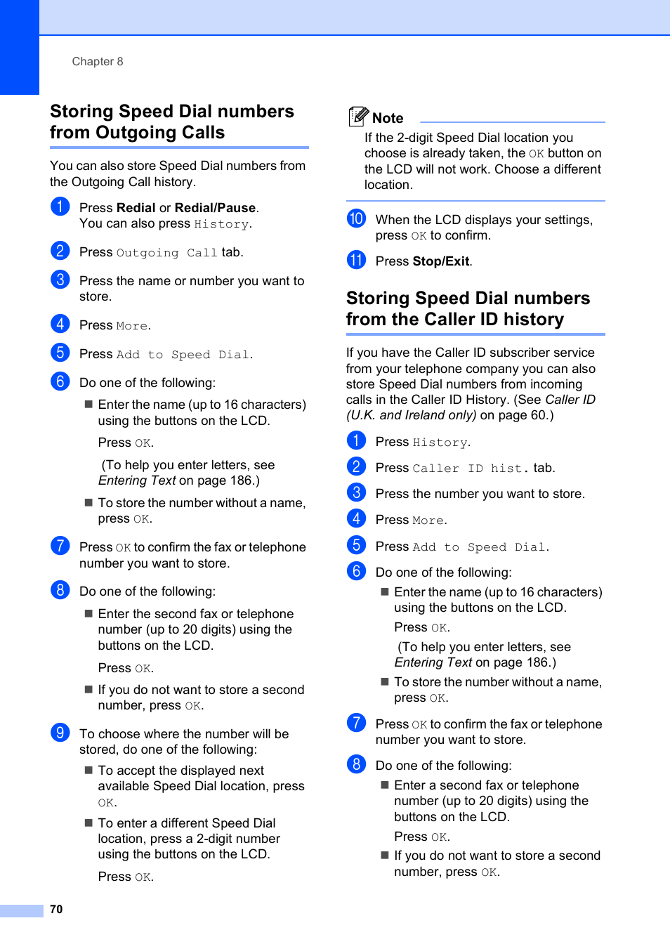 Storing speed dial numbers from outgoing calls | Brother MFC 990cw User Manual | Page 82 / 227