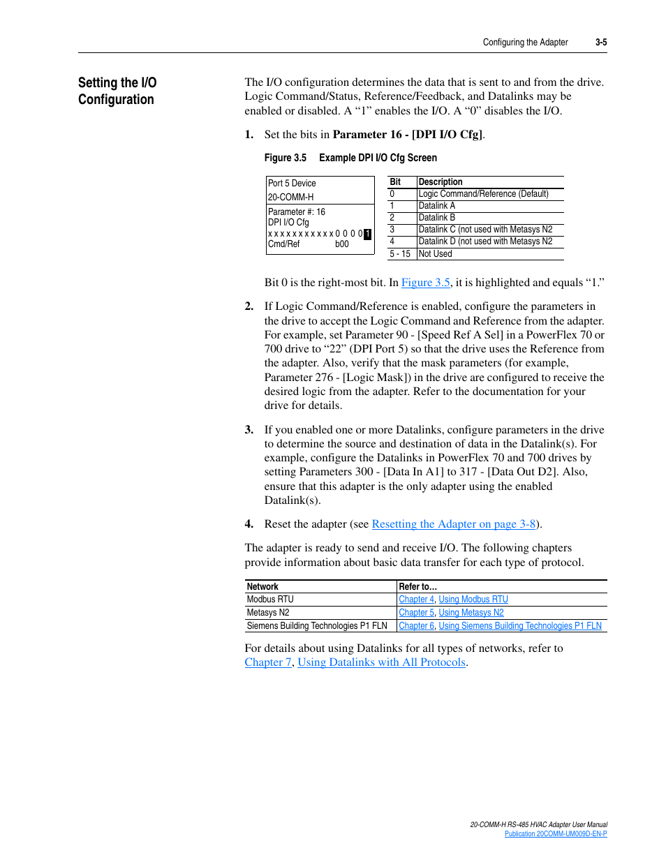 Setting the i/o configuration, Setting the i/o configuration -5 | Rockwell Automation 20-COMM-H RS485 HVAC Adapter FRN 2.xxx User Manual | Page 27 / 100