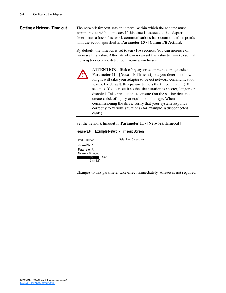 Setting a network time-out, Setting a network time-out -6 | Rockwell Automation 20-COMM-H RS485 HVAC Adapter FRN 2.xxx User Manual | Page 28 / 100