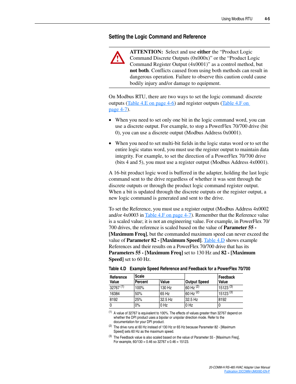 Setting the logic command and reference | Rockwell Automation 20-COMM-H RS485 HVAC Adapter FRN 2.xxx User Manual | Page 37 / 100