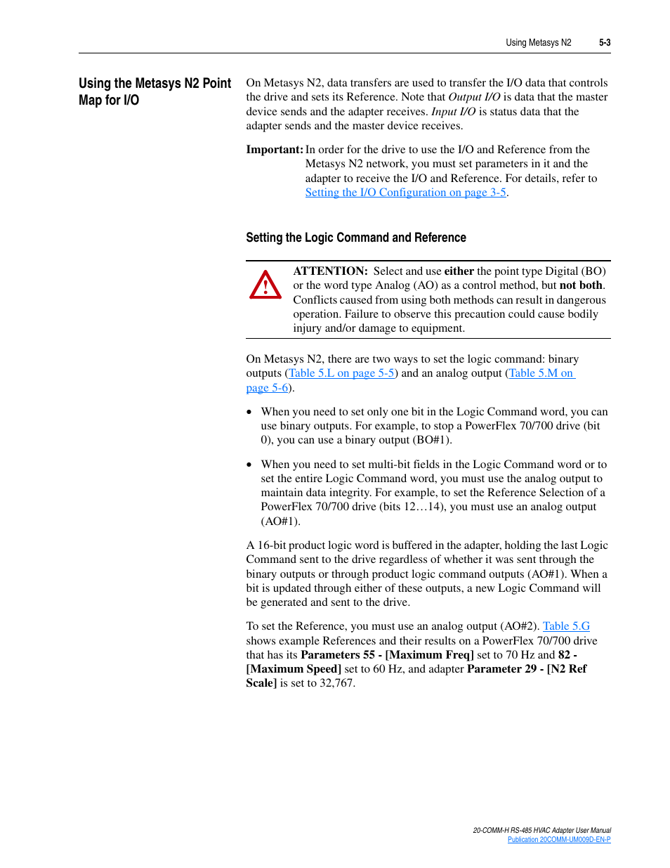 Using the metasys n2 point map for i/o, Setting the logic command and reference, Using the metasys n2 point map for i/o -3 | Rockwell Automation 20-COMM-H RS485 HVAC Adapter FRN 2.xxx User Manual | Page 49 / 100