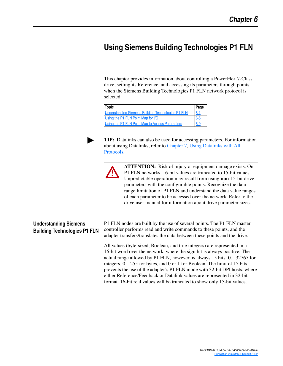 Chapter 6, Using siemens building technologies p1 fln, Understanding siemens building technologies p1 fln | Rockwell Automation 20-COMM-H RS485 HVAC Adapter FRN 2.xxx User Manual | Page 57 / 100