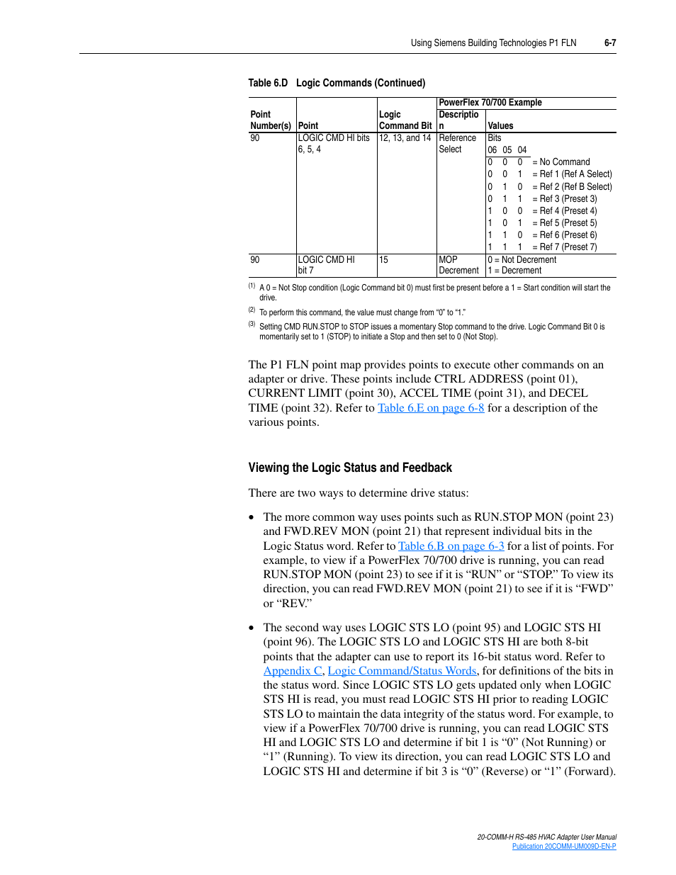 Viewing the logic status and feedback | Rockwell Automation 20-COMM-H RS485 HVAC Adapter FRN 2.xxx User Manual | Page 63 / 100