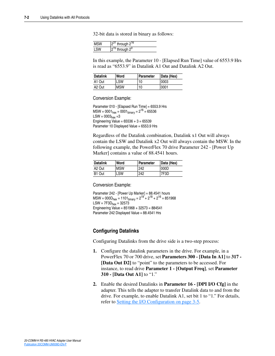 Configuring datalinks | Rockwell Automation 20-COMM-H RS485 HVAC Adapter FRN 2.xxx User Manual | Page 68 / 100