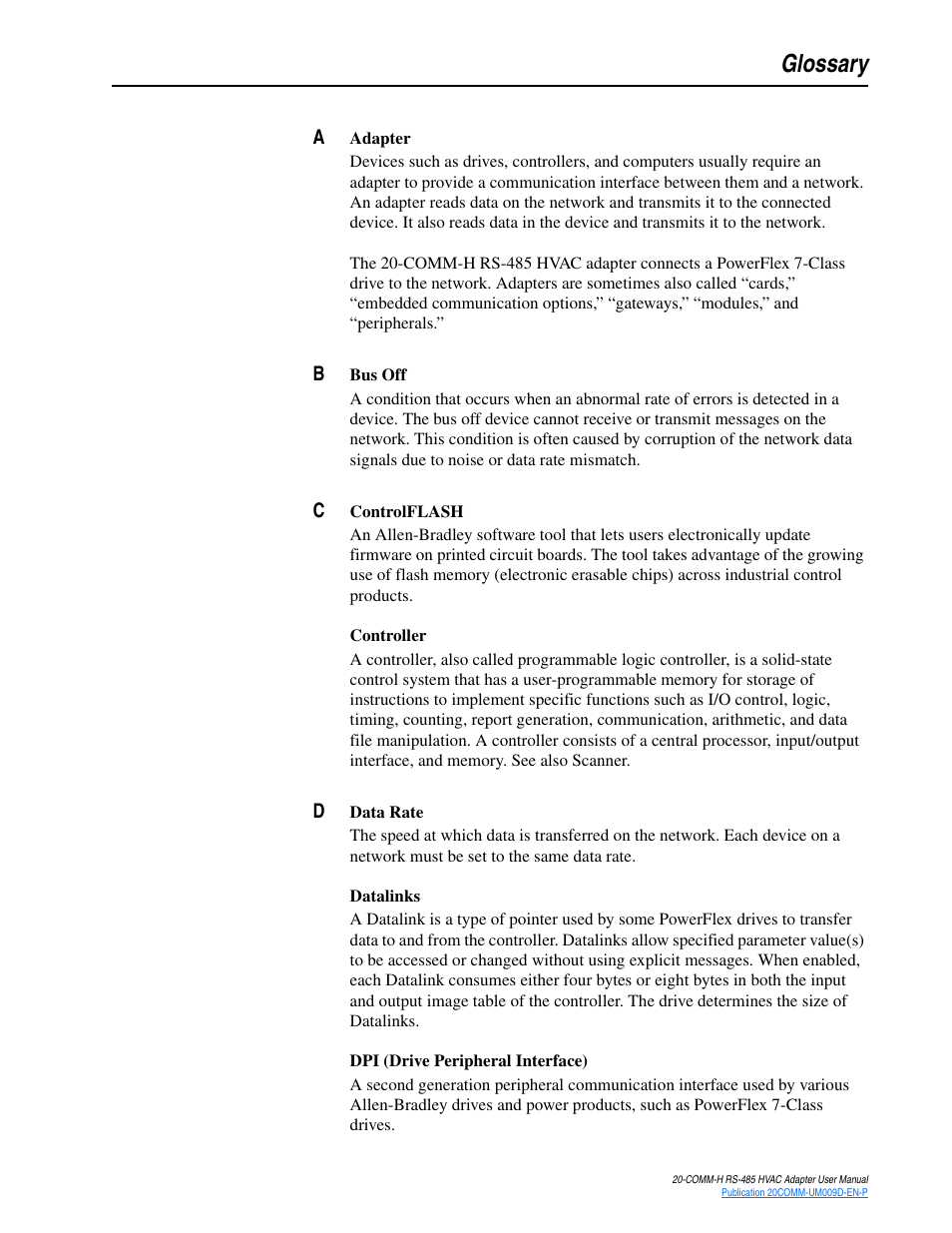 Glossary, To the | Rockwell Automation 20-COMM-H RS485 HVAC Adapter FRN 2.xxx User Manual | Page 91 / 100