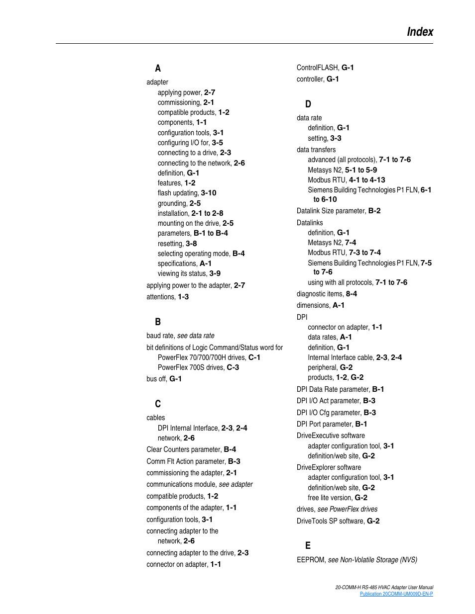 Index | Rockwell Automation 20-COMM-H RS485 HVAC Adapter FRN 2.xxx User Manual | Page 95 / 100