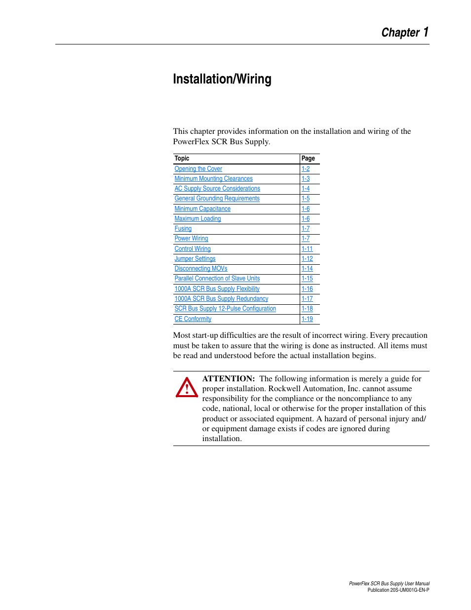 Chapter 1, Installation/wiring, 1installation/wiring | Rockwell Automation 20G PowerFlex SCR Bus Supply User Manual | Page 15 / 68
