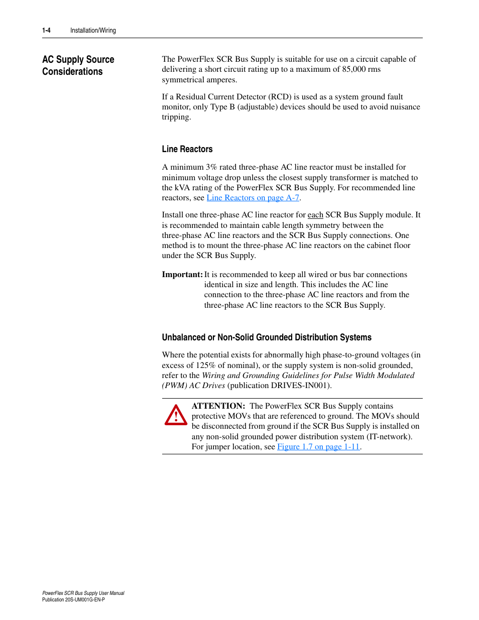 Ac supply source considerations, Line reactors, Ac supply source considerations -4 | Rockwell Automation 20G PowerFlex SCR Bus Supply User Manual | Page 18 / 68